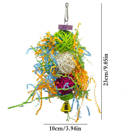 3pcs Bird Toy Parrot Gnawing Supplies – Brushed Rattan Ball, Grass & Wooden Toys
