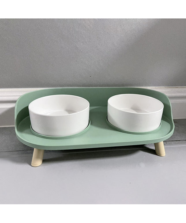 Elevated ceramic cat bowl with double compartments for food and water – ergonomic feeding dish for cats and small dogs – www.petpexi.com

