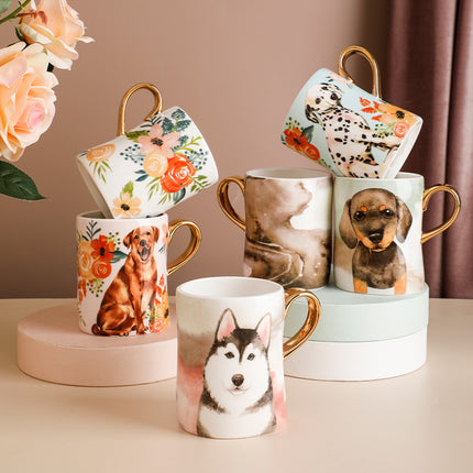 Premium Ceramic Dog Mug with Cute Cartoon Dog Breed Design – Golden Retriever, Dalmatian, Husky, Dachshund, Shih Tzu – PetPexi, Free US Shipping

