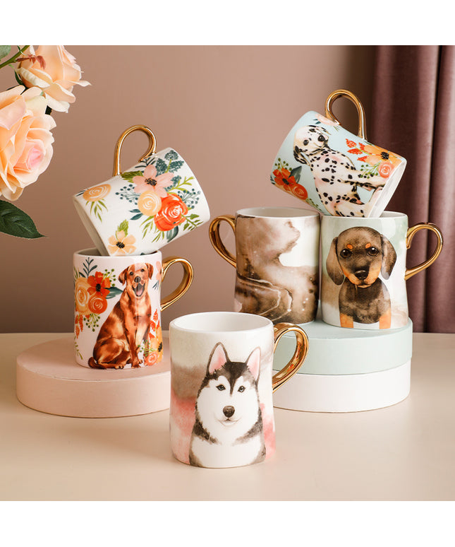 Premium Ceramic Dog Mug with Cute Cartoon Dog Breed Design – Golden Retriever, Dalmatian, Husky, Dachshund, Shih Tzu – PetPexi, Free US Shipping

