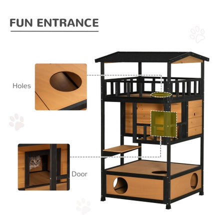 Wooden Outdoor Cat House with Escape Door & Jump Platform | Petpexi