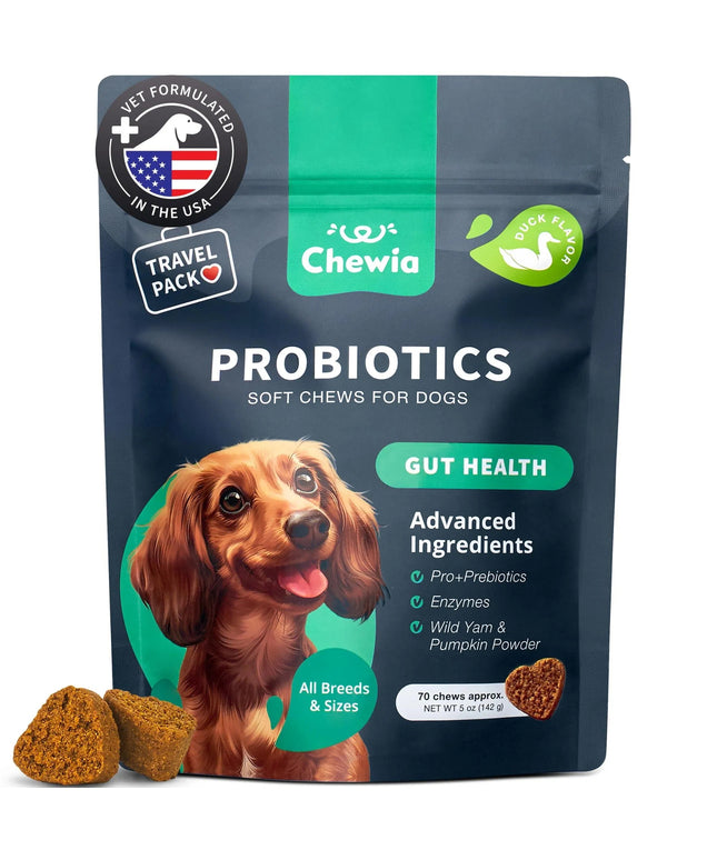 Chewia Probiotics For Dogs - 180 Duck-Flavored Chews for Gut Health & Skin Relief

