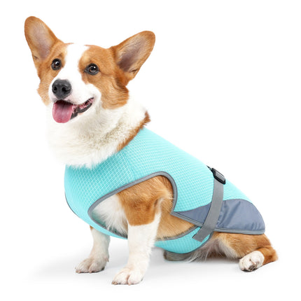 Dog wearing light gray cooling vest for summer heatstroke prevention – breathable pet clothes by Petpexi

