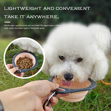 Collapsible silicone dog travel bowl in blue, pink, and green – foldable food and water dish for pets – available at www.petpexi.com with free USA shipping

