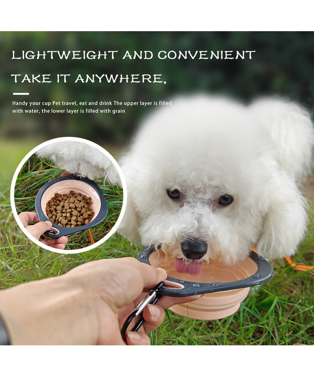 Collapsible silicone dog travel bowl in blue, pink, and green – foldable food and water dish for pets – available at www.petpexi.com with free USA shipping

