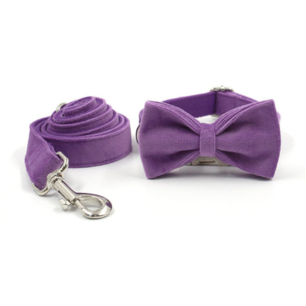 Collar Leash Set with Bow in purple velvet - adjustable, reflective polyester leash and collar for small, medium, large dogs from petpexi.com