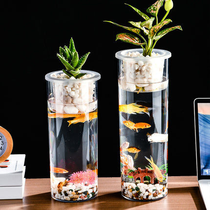 Transparent Column Fish Tank made from PET+PP for micro landscape desktop decoration by PetPexi, fast free shipping USA

