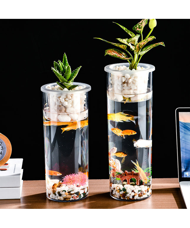Transparent Column Fish Tank made from PET+PP for micro landscape desktop decoration by PetPexi, fast free shipping USA

