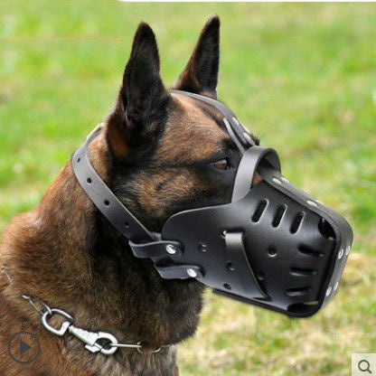 Durable cowhide basket dog muzzle by Petpexi for medium and large dogs, soft and breathable design providing secure mouth protection and comfort

