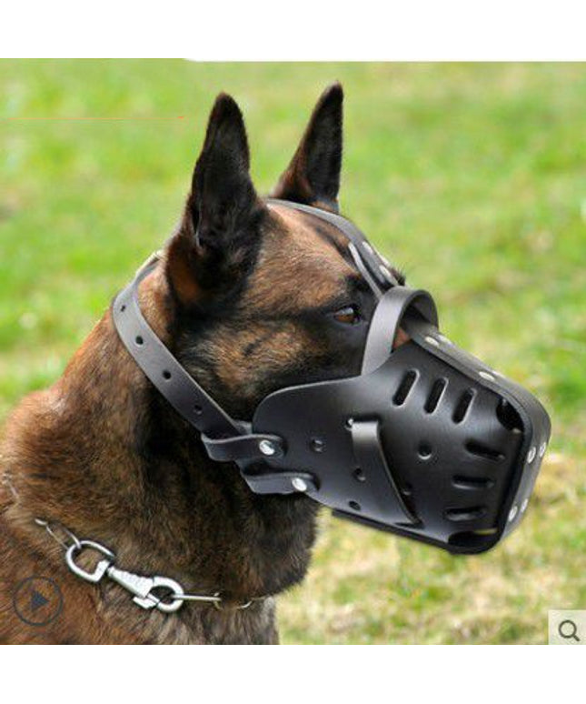 Durable cowhide basket dog muzzle by Petpexi for medium and large dogs, soft and breathable design providing secure mouth protection and comfort

