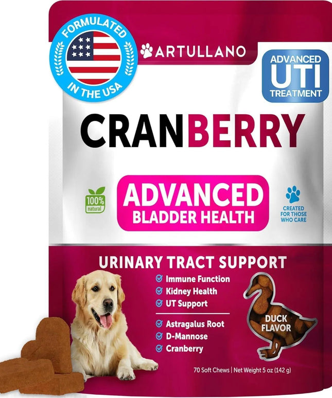 Dog UTI Treatment Cranberry Supplement – Bladder & Kidney Support for Dogs – Duck Flavor Chews