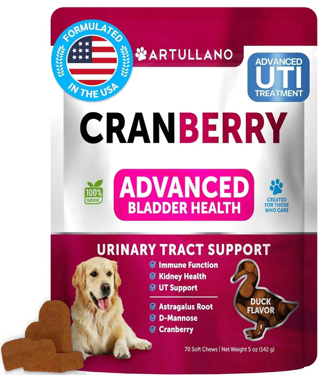 Dog UTI Treatment Cranberry Supplement – Bladder & Kidney Support for Dogs – Duck Flavor Chews

