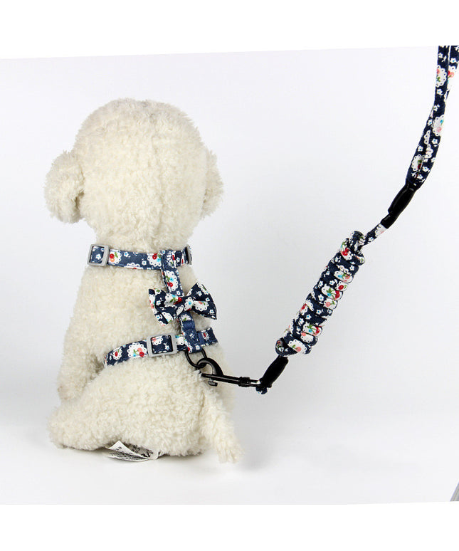 Creative Japanese style cat leash in navy blue cherry - floral, adjustable, durable cotton design for small and medium cats from petpexi.com
