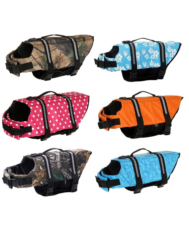 Cute and safe dog life jacket in bright swimwear design – available for small to large breeds. Lightweight & adjustable. Free U.S. shipping from Petpexi.

