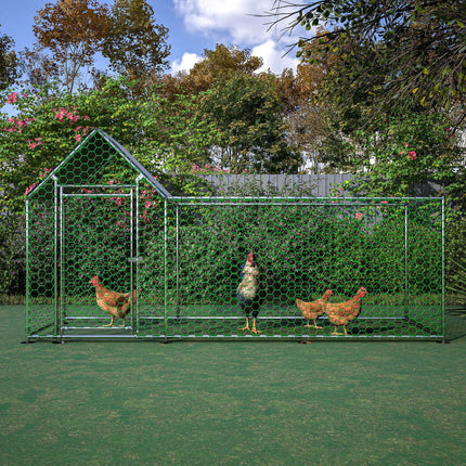 Metal Chicken Coop Walk-in Chicken Run Poultry Cage with PVC Cover for Ducks, Rabbits & Small Animals