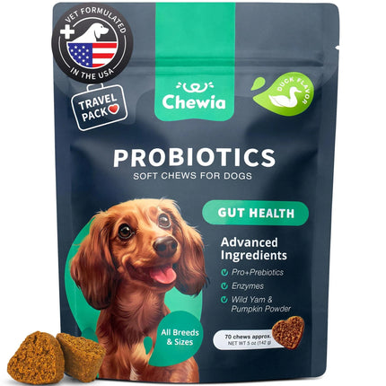 Probiotics For Dogs | Gut Health, Immunity, Yeast Balance & Itchy Skin Relief | 180 Duck-Flavored Chews | Free Shipping to USA | High Quality by Chewia