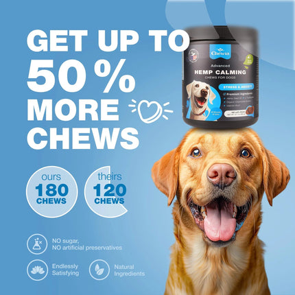 Hemp Calming Chews for Dogs – Anxiety Relief, Stress & Behavior Support – With Melatonin, Valerian Root & Chamomile – Free U.S. Shipping