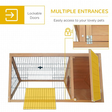 Wooden A-frame Outdoor Rabbit Cage Small Animal Cage with Running Area – 46" x 24" – Yellow