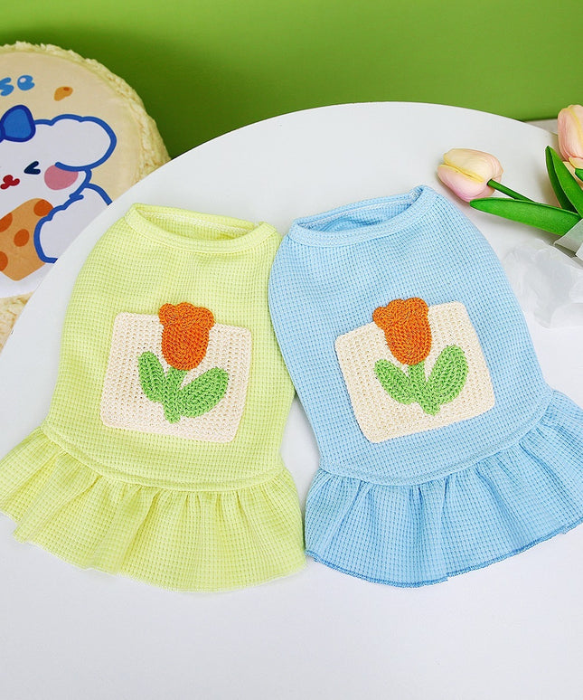 Princess Dog Skirt with Pocket – Cotton Pet Dress in Yellow & Sky Blue | Petpexi