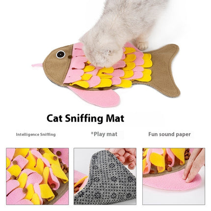 Fish-Shaped Snuffle Blanket Cat Training Toy – Pink Polar Fleece | Petpexi