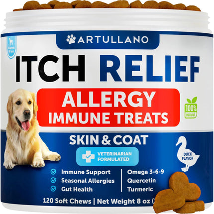 Dog Allergy Relief Chews - Itch Relief & Immune Support for Dogs, 120 Soft Treats