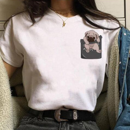 Pet Dog Cartoon Print Round Neck Short Sleeve T-Shirt – Comfortable & Stylish | PetPexi