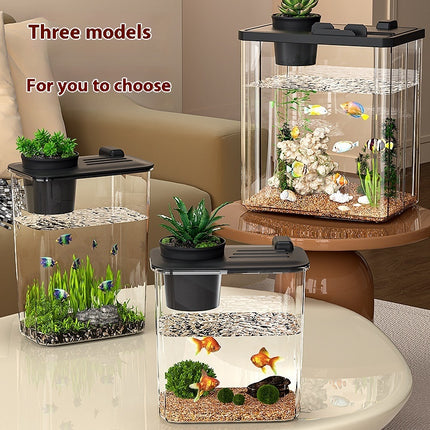 Small thickened plastic desktop fish tank designed for household aquatic pets, durable and clear

