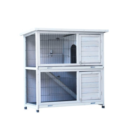 Rabbit Hutch Outdoor, 2-Story Rabbit Cage Indoor with Run, Bunny Cage with Removable No-Leak Trays, Waterproof Roof for Small Animals