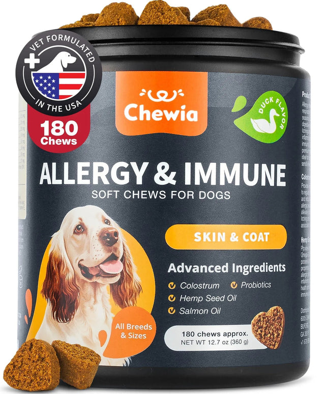 Dog Allergy Relief Chews – Anti-Itch & Skin Relief for Seasonal Allergies – Salmon Oil – Free U.S. Shipping

