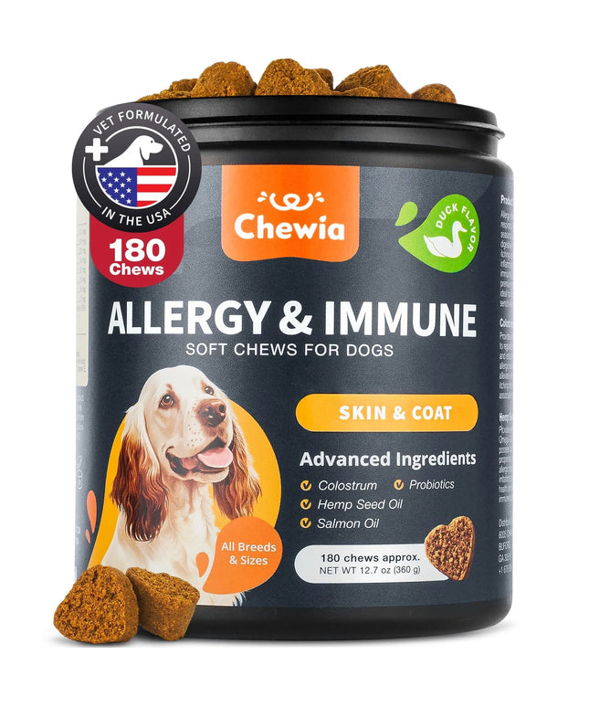 Dog Allergy Relief Chews – Anti-Itch & Skin Relief for Seasonal Allergies – Salmon Oil – Free U.S. Shipping

