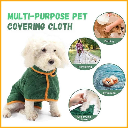 Green microfiber dog bathrobe by Petpexi for fast drying and cozy comfort after baths or swimming, available in multiple sizes for dogs and cats

