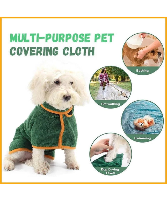 Green microfiber dog bathrobe by Petpexi for fast drying and cozy comfort after baths or swimming, available in multiple sizes for dogs and cats


