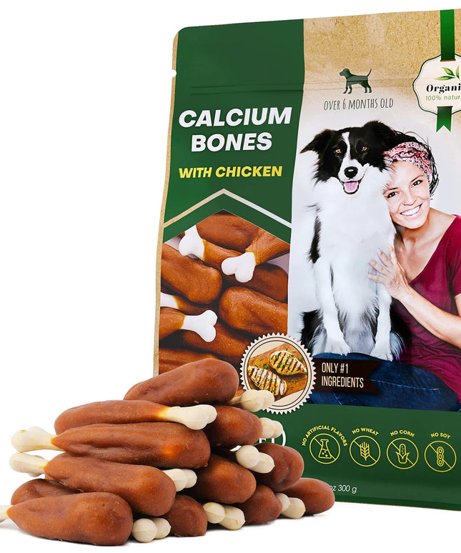 Calcium bones wrapped in chicken for dogs, rawhide-free, grain-free healthy training treats - PetPexi