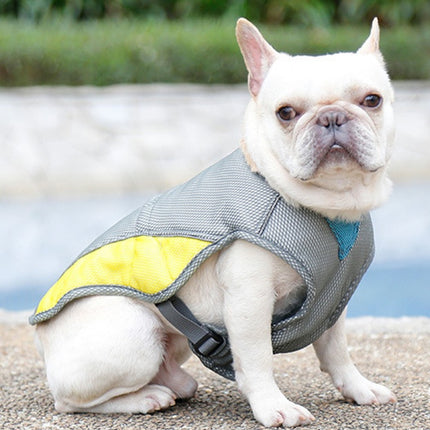 Summer cooling vest for dogs, heat-resistant and breathable with reflective strips for safety and comfort during outdoor activities.

