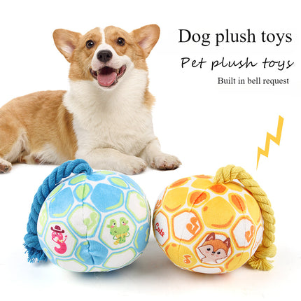 Durable elastic football dog toy with cartoon design for tug-of-war, chew, and interactive play – www.petpexi.com