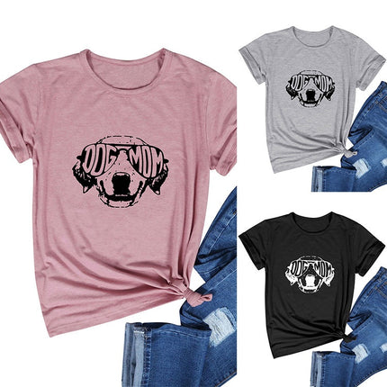 Dog Mom T-Shirt with Round Neck and Short Sleeves – Pressed Crepe Fabric – Stylish Casual Tee – PetPexi, Free US Shipping

