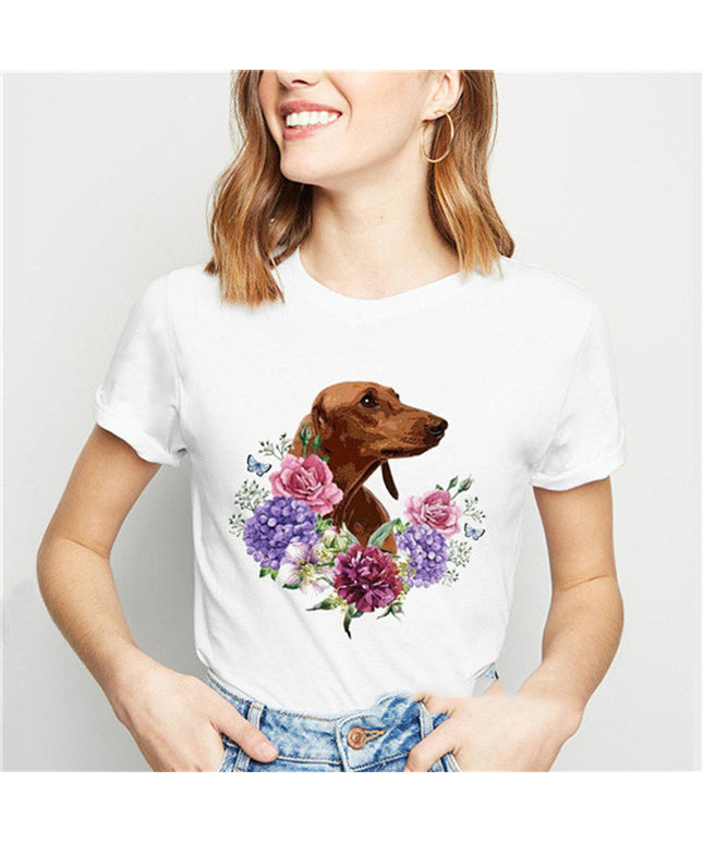 Dog Print Street Style Polyester T-Shirt with Round Neck – Casual Animal Pattern Tee – PetPexi, Free US Shipping

