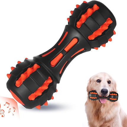 Durable squeaky dog chew toy dumbbell for aggressive chewers – eco-friendly rubber, tough dog toy for medium & large breeds – Petpexi
