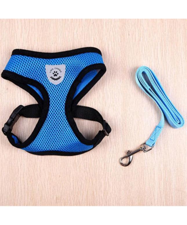 Cartoon-patterned breathable cloth dog chest harness in blue and red by Petpexi, vest-style traction harness for small to large dogs

