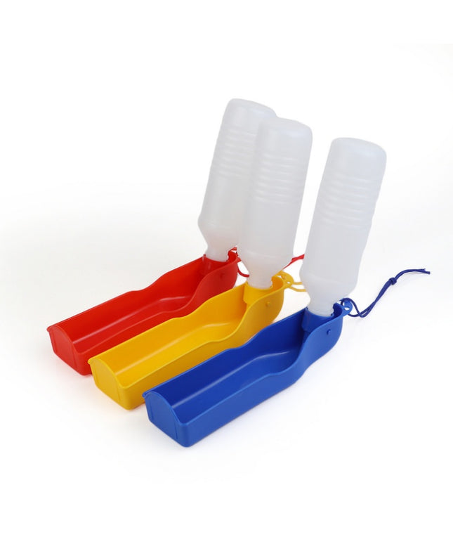 Portable 500ml dog water bottle with built-in bowl – BPA-free travel water feeder for pets, available at www.petpexi.com

