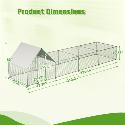 Metal Chicken Coop Walk-in Chicken Run Poultry Cage with PVC Cover for Ducks, Rabbits & Small Animals