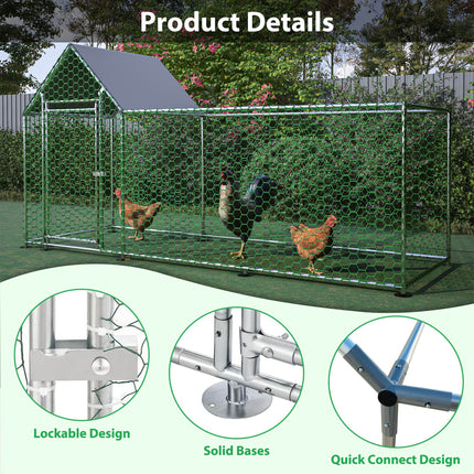 Metal Chicken Coop Walk-in Chicken Run Poultry Cage with PVC Cover for Ducks, Rabbits & Small Animals