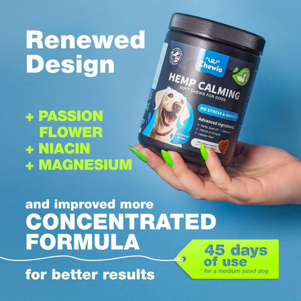 Hemp Calming Chews for Dogs – Anxiety Relief, Stress & Behavior Support – With Melatonin, Valerian Root & Chamomile – Free U.S. Shipping