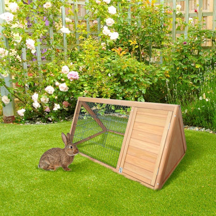 Wooden A-frame Outdoor Rabbit Cage Small Animal Cage with Running Area – 46" x 24" – Yellow