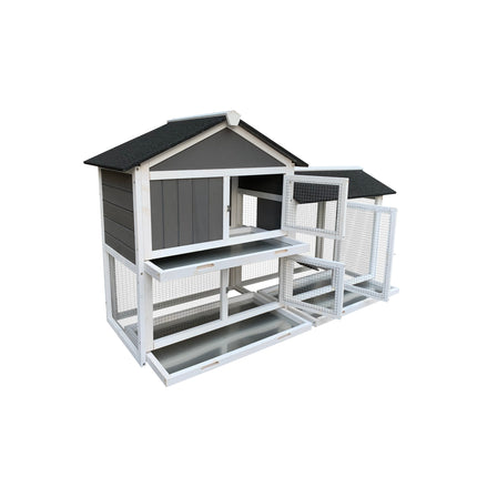 Detachable Pallet Ramp Wooden Outdoor Rabbit Hutch with Walking Cage