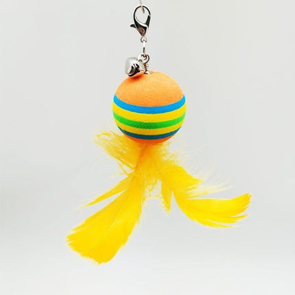 Pet Cat Toy – Feather Bell Rainbow Ball Interactive Wand | Petpexi