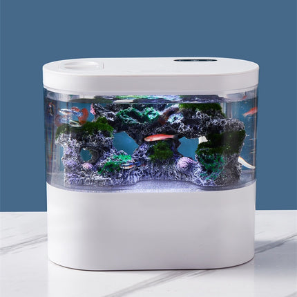 Mini ecological desktop fish tank with self-circulation system, LED lights, and water pump for household aquatic pets

