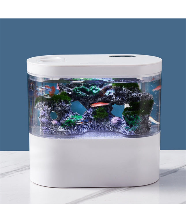 Mini ecological desktop fish tank with self-circulation system, LED lights, and water pump for household aquatic pets