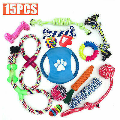 15X Tough Dog Toys Bundle Chew Rope Knot Ball Squeakers Pet Puppy Teething - Petpexi