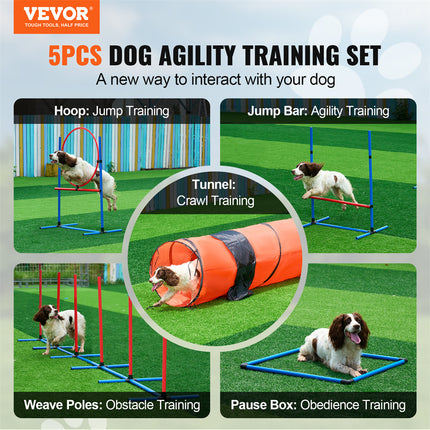 VEVOR Dog Agility Training Set – 5 PCS Professional Kit with Tunnel & Hurdles